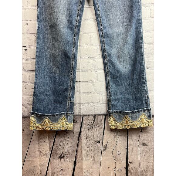 Vintage 90"s Y2K Fluid Preppy Women Gold Embroidery Slit Cuffs Jeans Size 7 - Picture 5 of 11